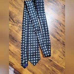 Savile Row Co London Silk Blend Tie Black Silver Geometric Crest Necktie Mens